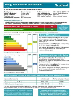 a screenshot of the emergency performance certificate efc document at Ground Floor 2 Bed Flat Slateford in Edinburgh