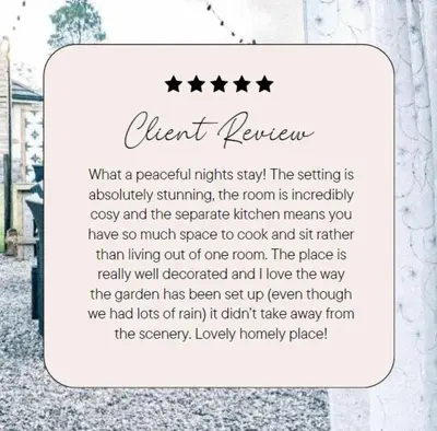 a white sign with five stars on it at Romantic Rural Lodge - Private Outdoor Kitchen & Cosy Covered Lounge - Perth and Kinross - Hot Tub not included in Crook of Devon