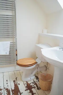 a bathroom with a toilet and a sink at Claggan Farmhouse, Loch Tay in Aberfeldy
