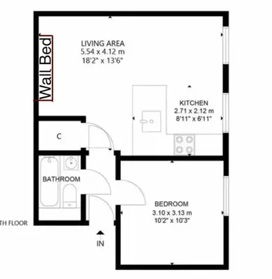 a black and white floor plan of a house at Edinburgh Castle Apartment G1 in Edinburgh
