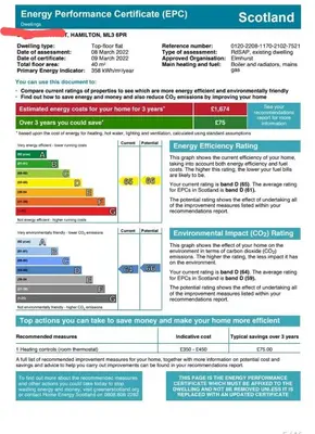 a screenshot of the emergency performance certificate evp spreadsheet at 1 bed apartment central Hamilton free wifi with great transport links to Glasgow in Hamilton