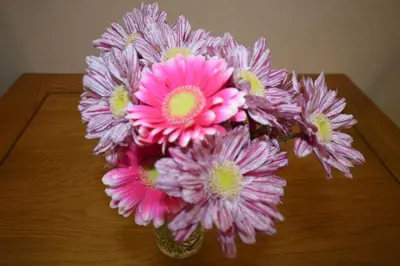 a vase filled with pink flowers sitting on a table at Ardura Apartment No 2 in Oban