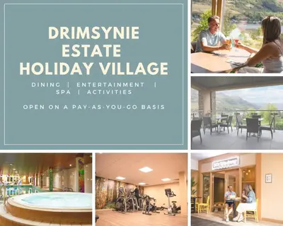 a collage of photos of a holiday village at 1 Planetree Cottage - Loch View in Lochgoilhead