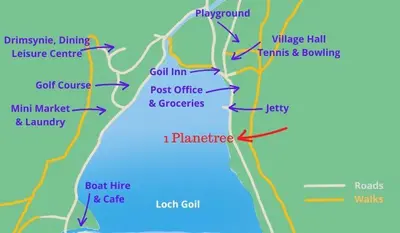 a map of the roads andributaries at 1 Planetree Cottage - Loch View in Lochgoilhead