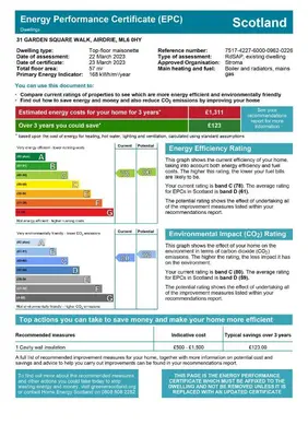 a screenshot of the energy performance certificate questionnaire at Lovely 2 Bedroom Flat in a quiet location in Airdrie