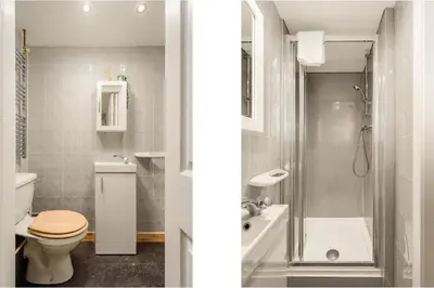 a bathroom with a shower and a toilet and a sink at Central Studio Near Usher Hall & Edinburgh Castle in Edinburgh