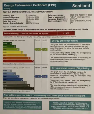 a screenshot of the energy performance certificate evp website at Aspen Apartment in Helensburgh