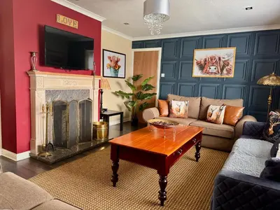 a living room with a couch and a fireplace at FINN VILLAGE 