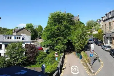 a tree on the side of a city street at The Distillers Den in Oban
