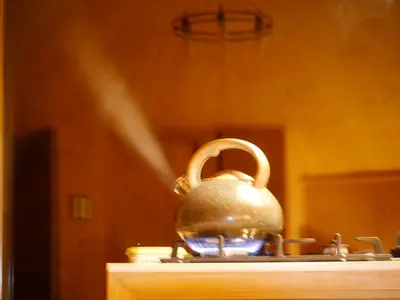 a tea kettle sitting on top of a stove at Craigmaddie Muir Roundhouse with Hot Tub Romantic, Luxury, Rural Stay for 2 Near Milngavie in Glasgow
