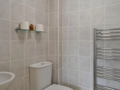 a bathroom with a toilet and a sink at Hazel - Apartment in Aberfoyle