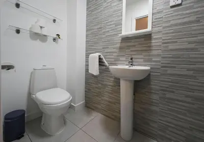 a bathroom with a toilet and a sink at Talisker Apartrment in Oban