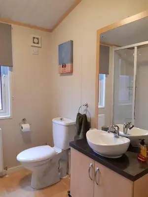a bathroom with a toilet and a sink and a mirror at Sycamore Lodge Auchterarder in Auchterarder