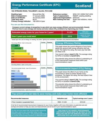 a screenshot of the energy performance certificate evg document at Ochil View Holiday Let in Tullibody