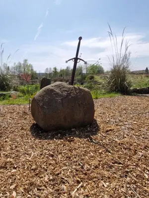 a rock with a stick sticking out of it at The Bothy in Stirling