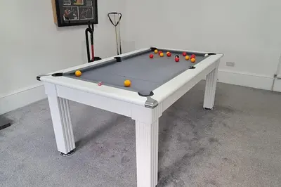 a white pool table with balls on top of it at Large 4 bed (sleeps 8) Castle View in Edinburgh