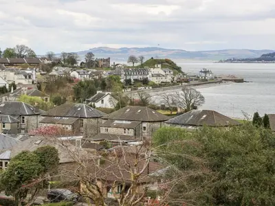 a town with houses and a body of water at Mars Hill Lower in Dunoon