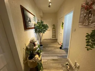 a hallway with potted plants on the walls at Earls Lodge in Whiteinch
